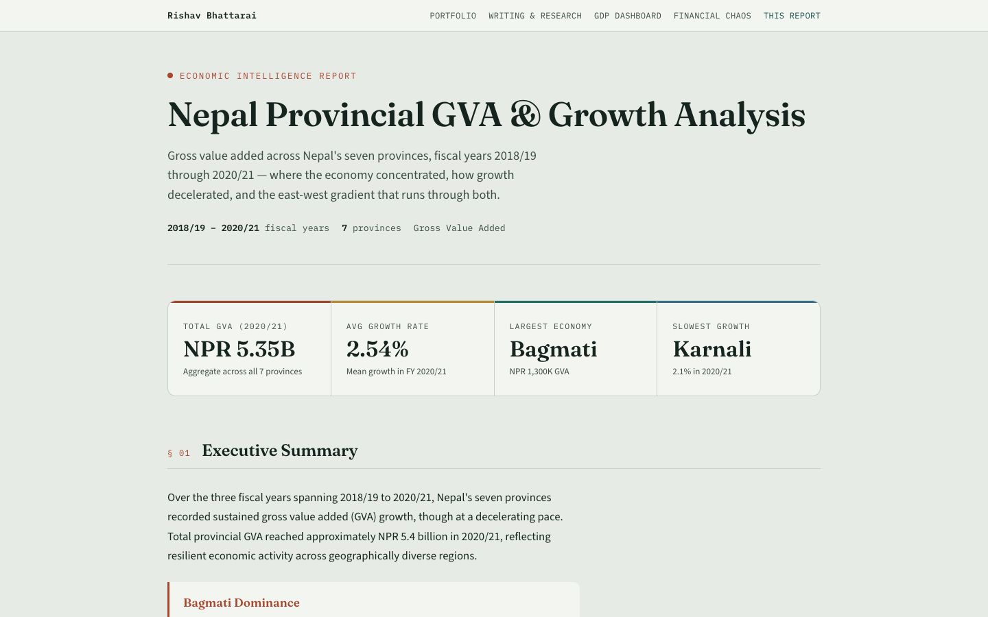 Nepal provincial GVA report with headline figures for total GVA, growth rate and largest economy